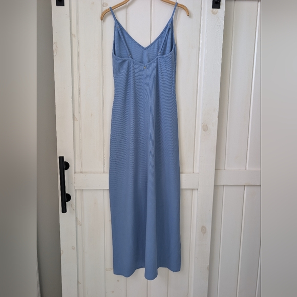 Rusty Ribbed Blue Maxi Dress With Slit - Picture 6 of 11